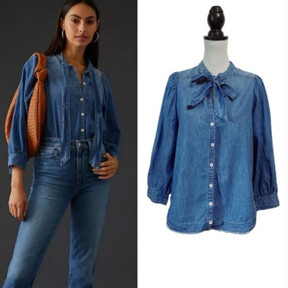 Pilcro Tops - Pilcro Anthropologie Tie Front Denim Button Down Blouse Women's Size XS
